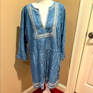 Blue Tunic Dress with White Embroidery
